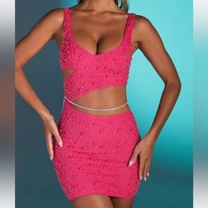 Oh Polly Espernay Pink Beaded Cut Out dress